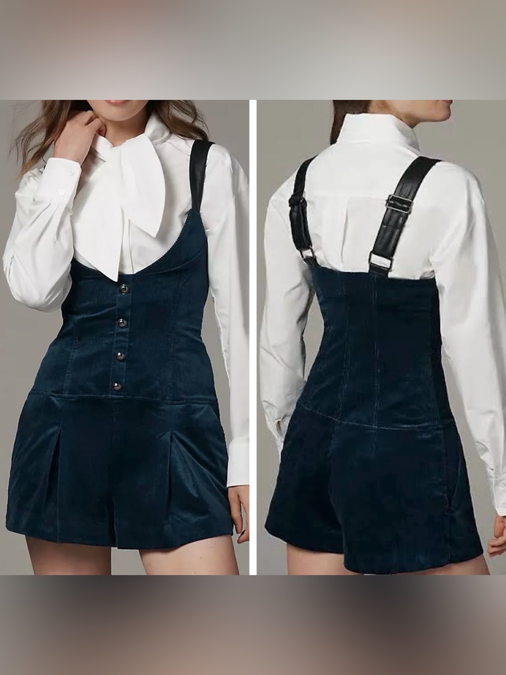Anthropologie Maeve Corduroy Suspender Romper in Petroleum Blue, Size 10